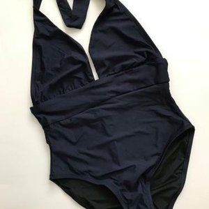 J. Crew Black One Piece Swimsuit Halter deep v neck plunge like new